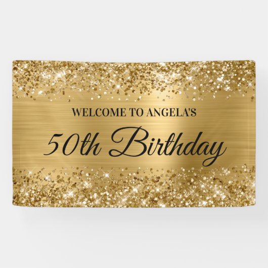 Glittery Gold Foil 50th Birthday Welkom Spandoek (Horizontaal)