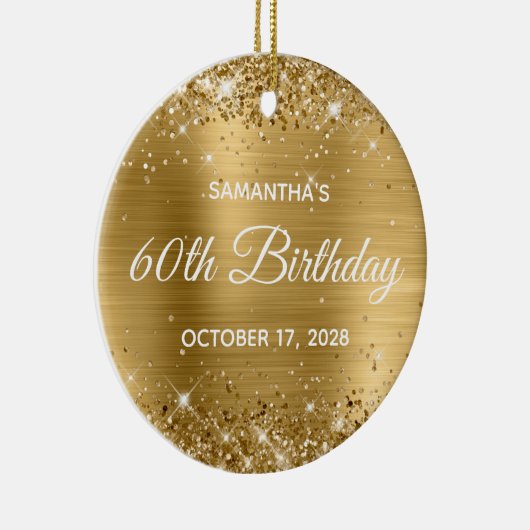 Glittery Gold Foil 60th Birthday Keramisch Ornament (Rechts)