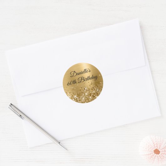 Glittery Gold Foil 60th Birthday Ronde Sticker (Envelop)