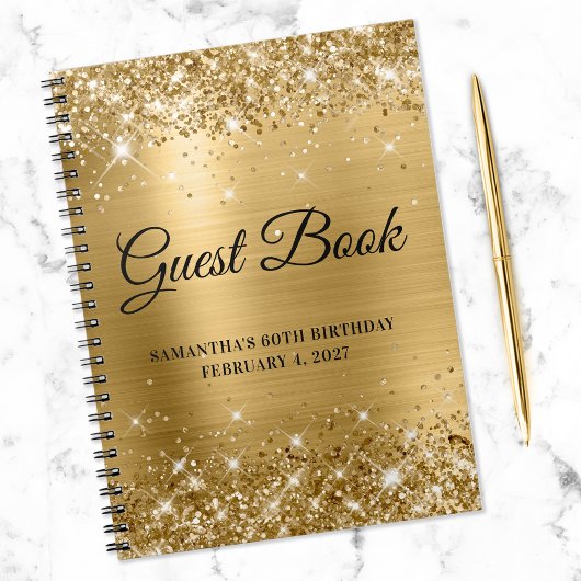Glittery Gold Foil 70th Birthday Guestbook Notitieboek