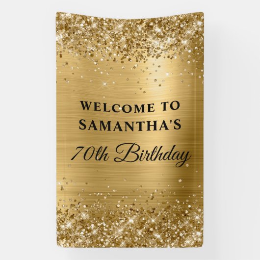 Glittery Gold Foil 70th Birthday Vertical Spandoek (Verticaal)