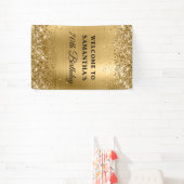 Glittery Gold Foil 70th Birthday Vertical Spandoek (Insitu)