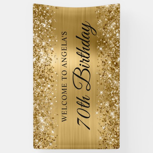 Glittery Gold Foil 70th Verjaardag Welkom Spandoek (Verticaal)