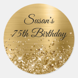 Glittery Gold Foil 75th Birthday Ronde Sticker