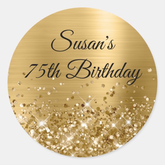 Glittery Gold Foil 75th Birthday Ronde Sticker (Voorkant)