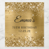 Glittery Gold Foil 75th Birthday Wijn Etiket (Enkel label)