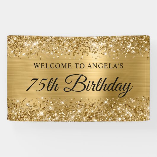 Glittery Gold Foil 75th Verjaardag Welkom Spandoek (Horizontaal)