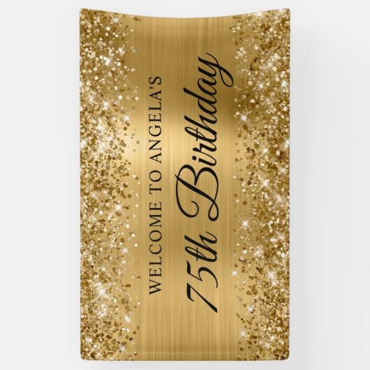 Glittery Gold Foil 75th Verjaardag Welkom Spandoek (Verticaal)