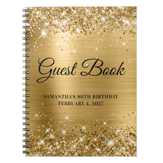 Glittery Gold Foil 80th Birthday Guestbook Notitieboek (Voorkant)