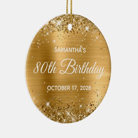 Glittery Gold Foil 80th Birthday Keramisch Ornament (Rechts)