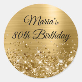 Glittery Gold Foil 80th Birthday Ronde Sticker