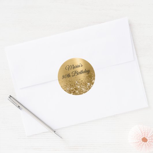 Glittery Gold Foil 80th Birthday Ronde Sticker (Envelop)