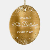 Glittery Gold Foil 90th Birthday Keramisch Ornament (Rechts)