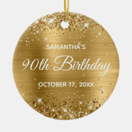 Glittery Gold Foil 90th Birthday Keramisch Ornament