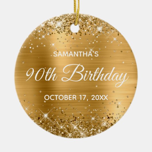 Glittery Gold Foil 90th Birthday Keramisch Ornament (Voorkant)