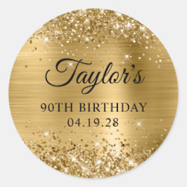 Glittery Gold Foil 90th Birthday Ronde Sticker