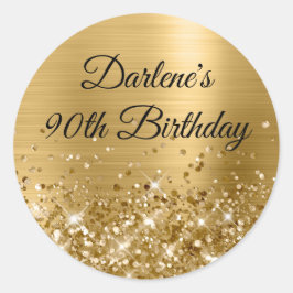 Glittery Gold Foil 90th Birthday Ronde Sticker