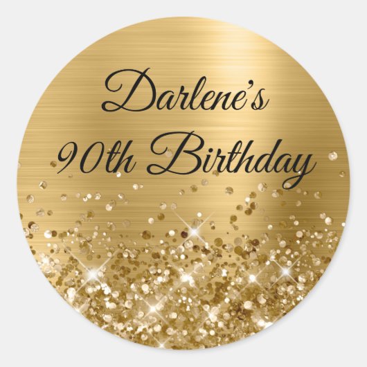 Glittery Gold Foil 90th Birthday Ronde Sticker (Voorkant)