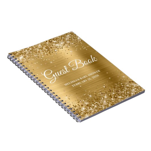 Glittery Gold Foil Baby shower Guestbook Notitieboek (Rechterzijde)
