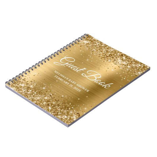 Glittery Gold Foil Baby shower Guestbook Notitieboek (Linkerzijde)