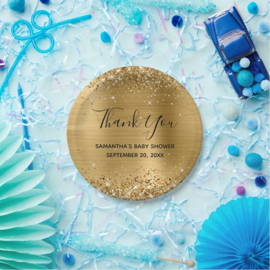 Glittery Gold Foil Baby shower Hartelijk dank Papieren Bordje (Feest)