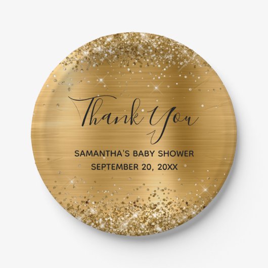 Glittery Gold Foil Baby shower Hartelijk dank Papieren Bordje (Voorkant)