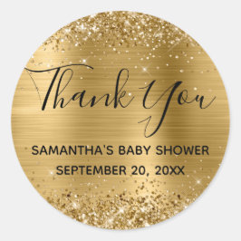 Glittery Gold Foil Baby shower Hartelijk dank Ronde Sticker