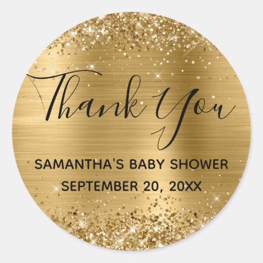 Glittery Gold Foil Baby shower Hartelijk dank Ronde Sticker (Voorkant)