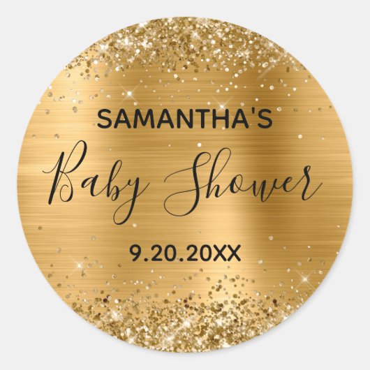 Glittery Gold Foil Baby shower Ronde Sticker (Voorkant)