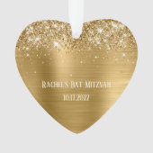 Glittery Gold Foil Bat Mitzvah Heart Ornament (voorkant)