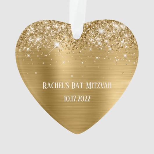 Glittery Gold Foil Bat Mitzvah Heart Ornament (achterkant)