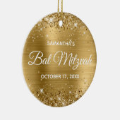 Glittery Gold Foil Bat Mitzvah Keramisch Ornament (Rechts)