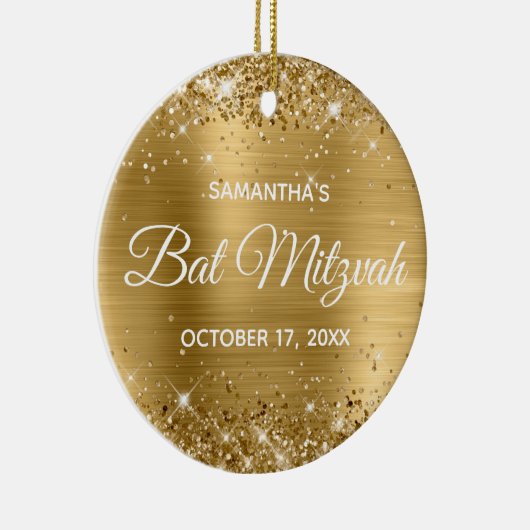 Glittery Gold Foil Bat Mitzvah Keramisch Ornament (Rechts)