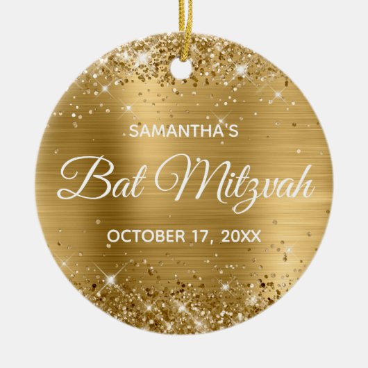 Glittery Gold Foil Bat Mitzvah Keramisch Ornament (Voorkant)