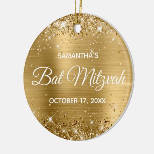 Glittery Gold Foil Bat Mitzvah Keramisch Ornament (Links)