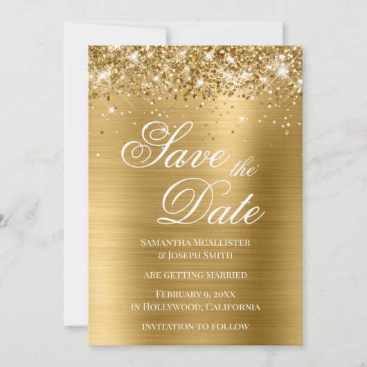 Glittery Gold Foil Bespaar op datum Kaart (Voorkant)