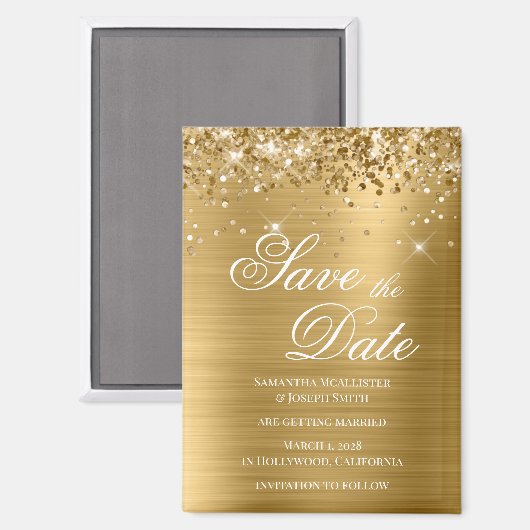 Glittery Gold Foil Bespaar op datum Magneet (Voorkant / Achterkant)