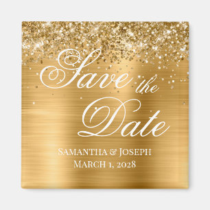 Glittery Gold Foil Bespaar op datum Magneet