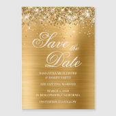 Glittery Gold Foil Bespaar op datum Magnetische Uitnodiging (Voorkant)