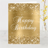 Glittery Gold Foil Big Happy Birthday Kaart (Gele Bloem)