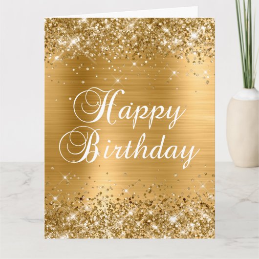 Glittery Gold Foil Big Happy Birthday Kaart (Voorkant)