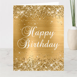 Glittery Gold Foil Big Happy Birthday Kaart