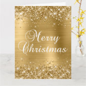 Glittery Gold Foil Big Merry kerst Kaart (Gele Bloem)