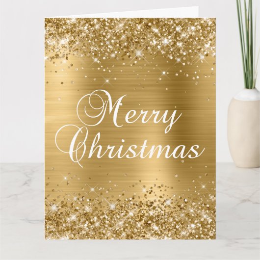Glittery Gold Foil Big Merry kerst Kaart (Voorkant)
