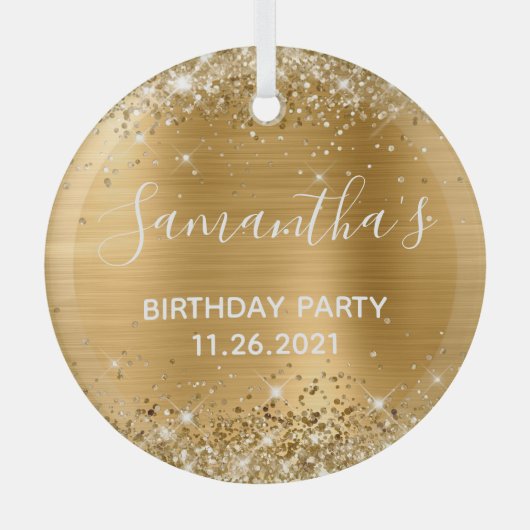 Glittery Gold Foil Birthday Party Glas Ornament (Voorkant)