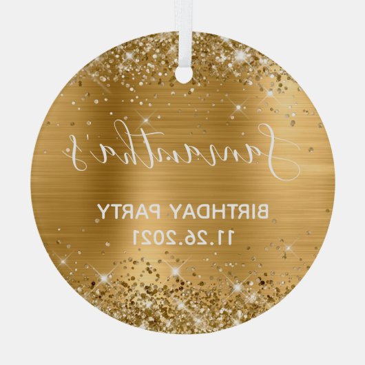 Glittery Gold Foil Birthday Party Glas Ornament (Achterkant)