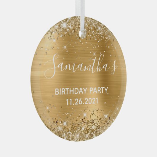 Glittery Gold Foil Birthday Party Glas Ornament (Voorkant Rechts)