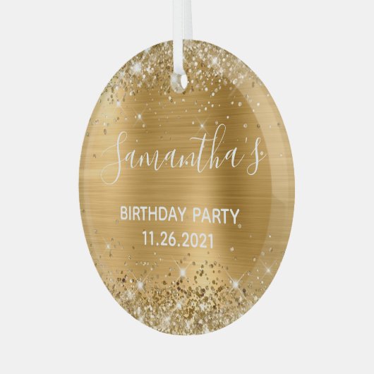Glittery Gold Foil Birthday Party Glas Ornament (Voorkant links)