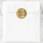 Glittery Gold Foil Black Elegant Save the Date Ronde Sticker (Tas)
