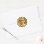 Glittery Gold Foil Black Elegant Save the Date Ronde Sticker (Envelop)